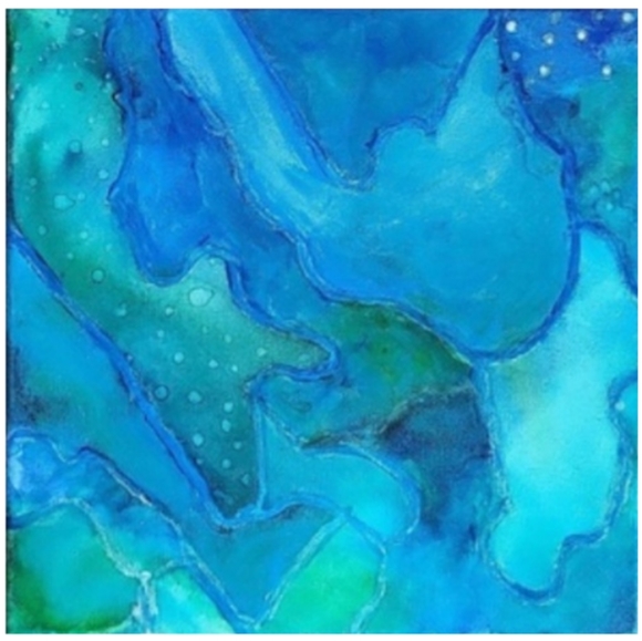 Hand Crafted Green and Blue Abstract Design 12 x 12 Inches Canvas Painting - Picture 4 of 4